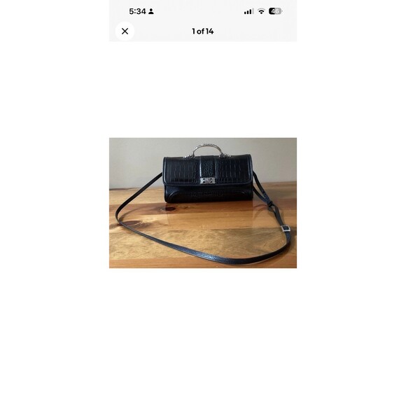 BRIGHTON Black Leather Croc-Embossed Silver Embellished Doctors Crossbody Bag - Picture 1 of 12